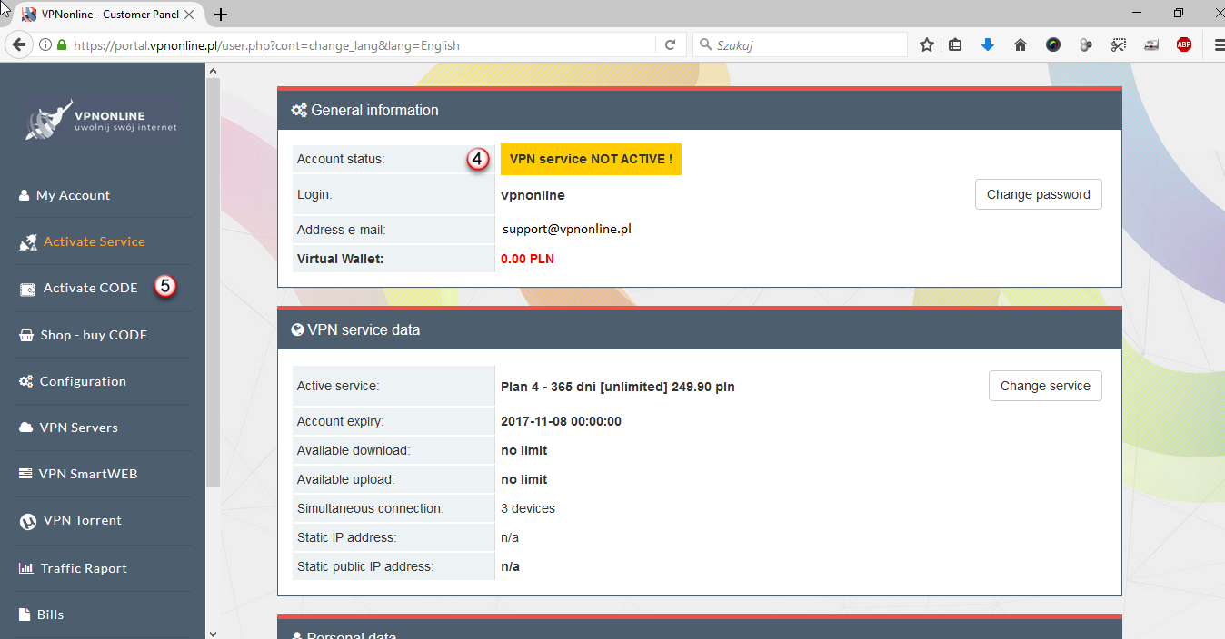 Activaiting VPN CODE